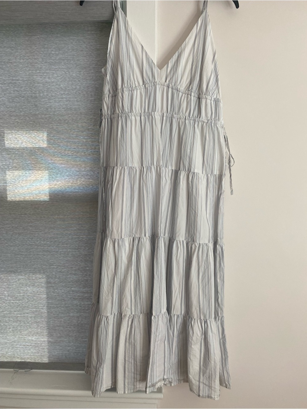 Rails Light Blue and Grey Striped Tiered Maxi Dress